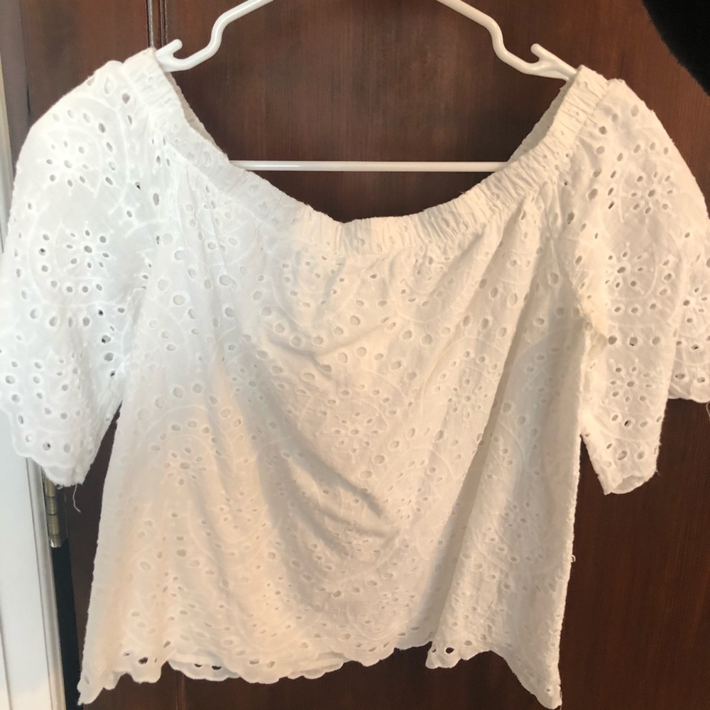 Eyelet off the shoulder top
